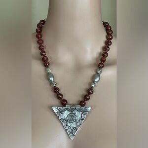 22-1/2 inch Red Golden Sponge Quartz bead necklace NWOT